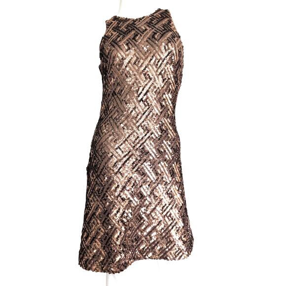 Dress The Population Mia Bronze Sequin Mini Dress Small Glam Party Cocktail Club - Picture 2 of 7